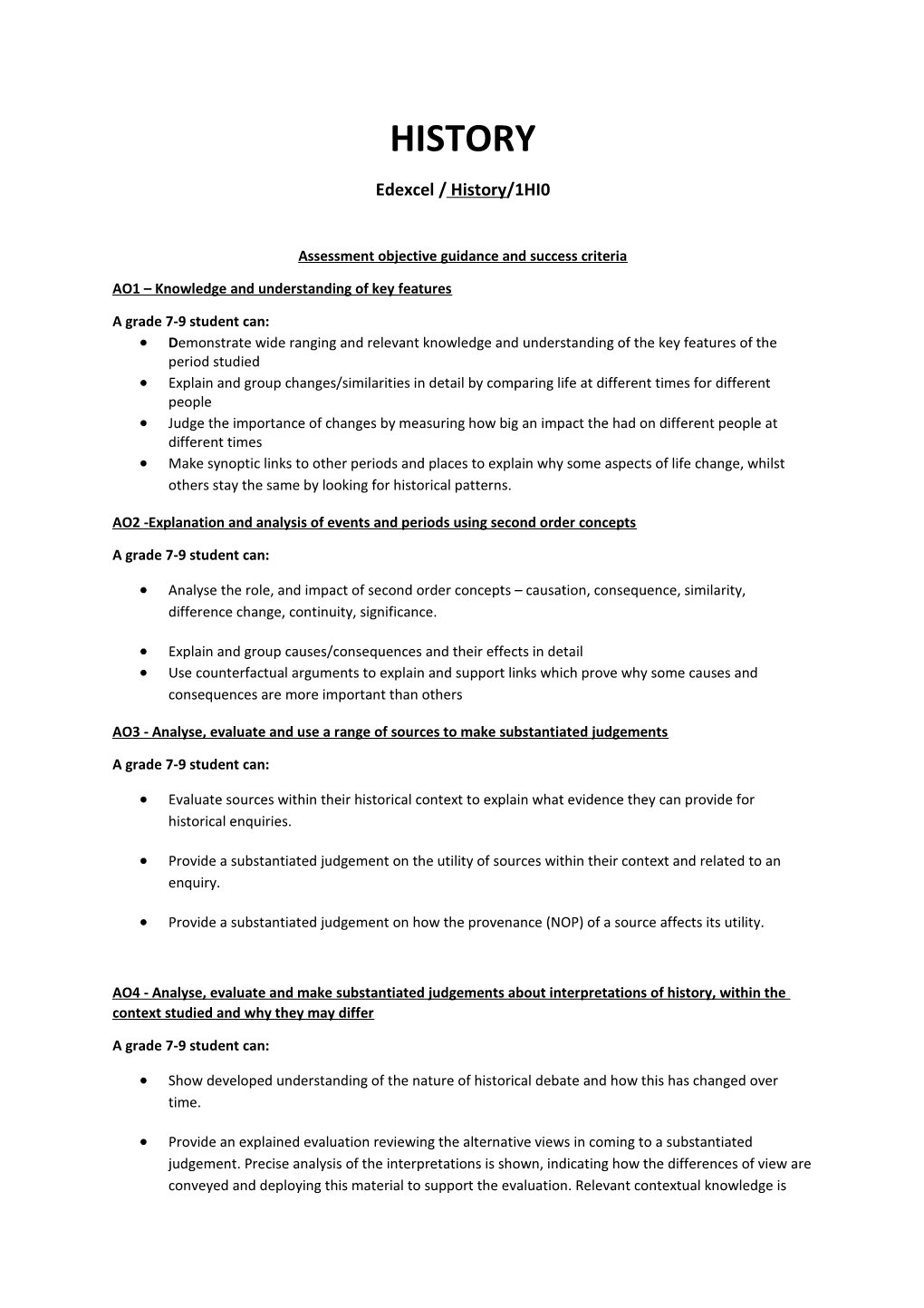 Assessment Objective Guidance and Success Criteria