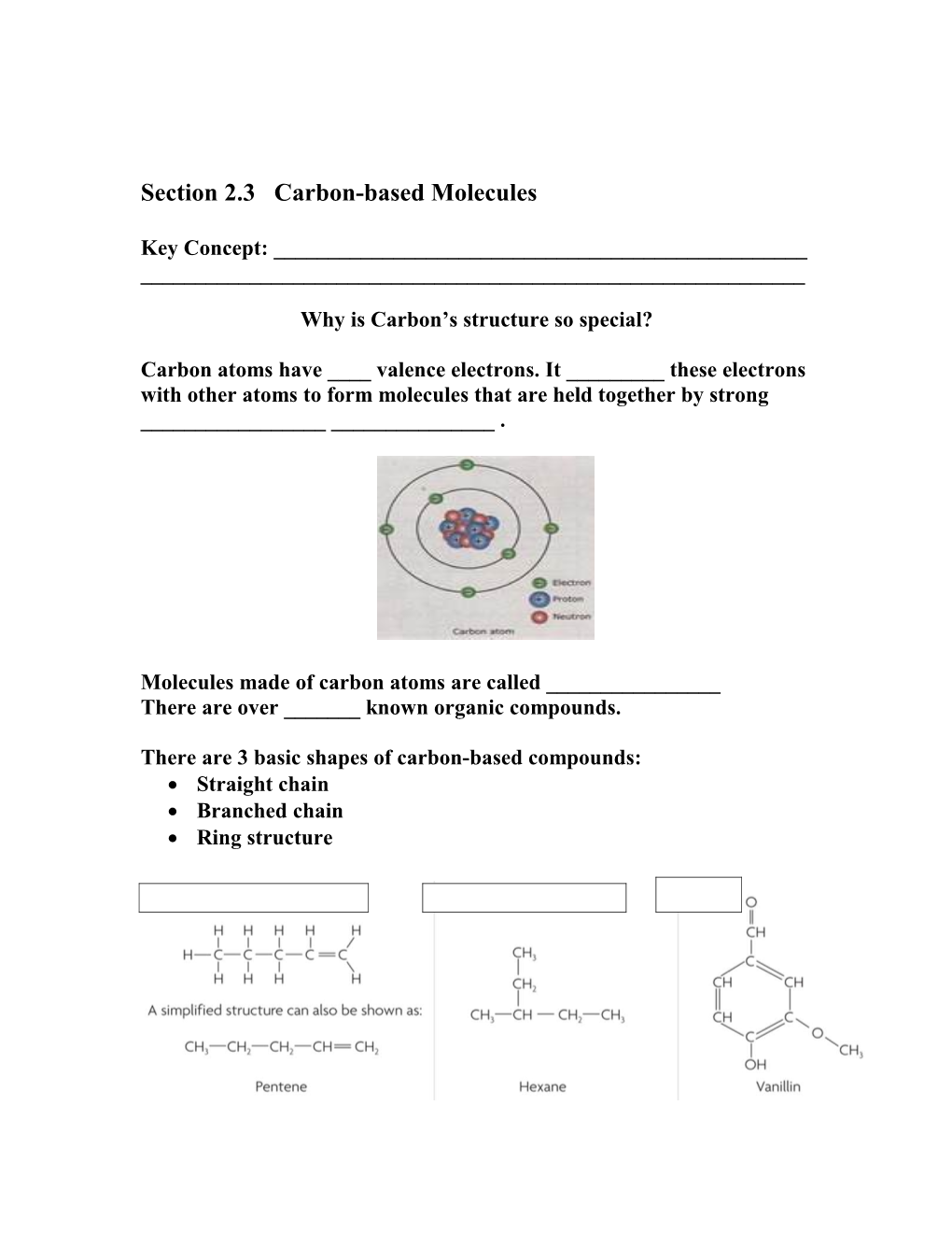 Section 2.3 Carbon-Based Molecules