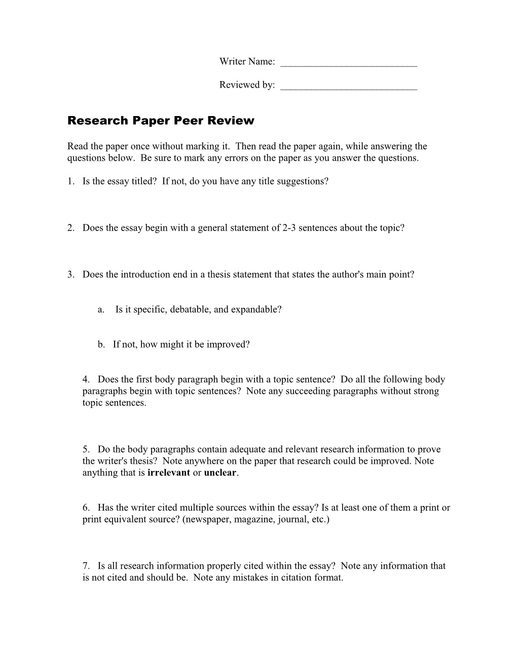 Research Paper Peer Review