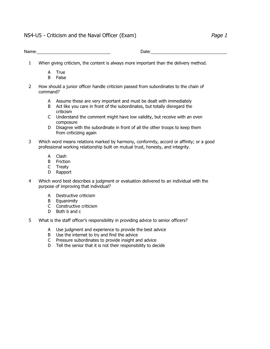 NS4-U5 - Criticism and the Naval Officer (Exam)Page 1