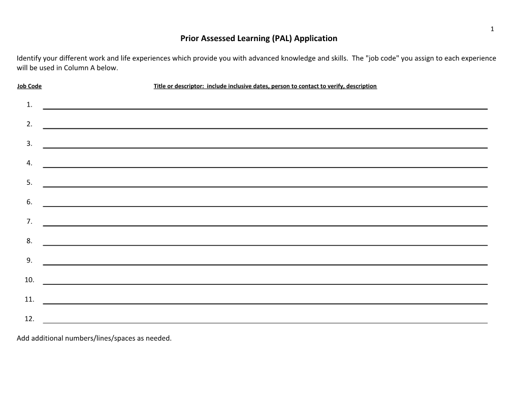 Prior Assessed Learning (PAL) Application