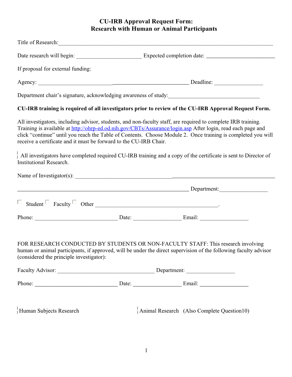 CU-IRB Approval Request Form