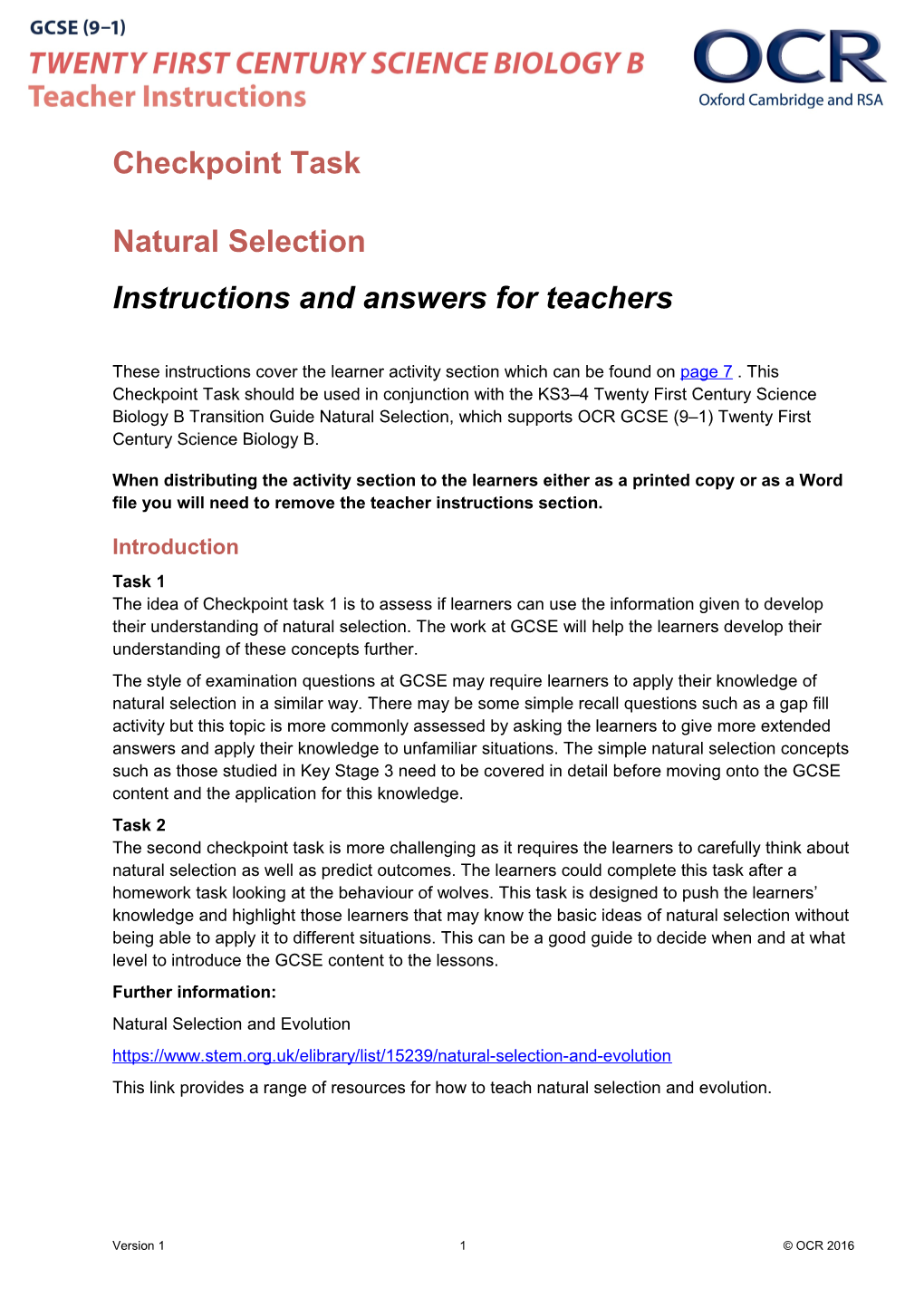 GCSE (9-1) Twentry First Century Science B - Natural Selection