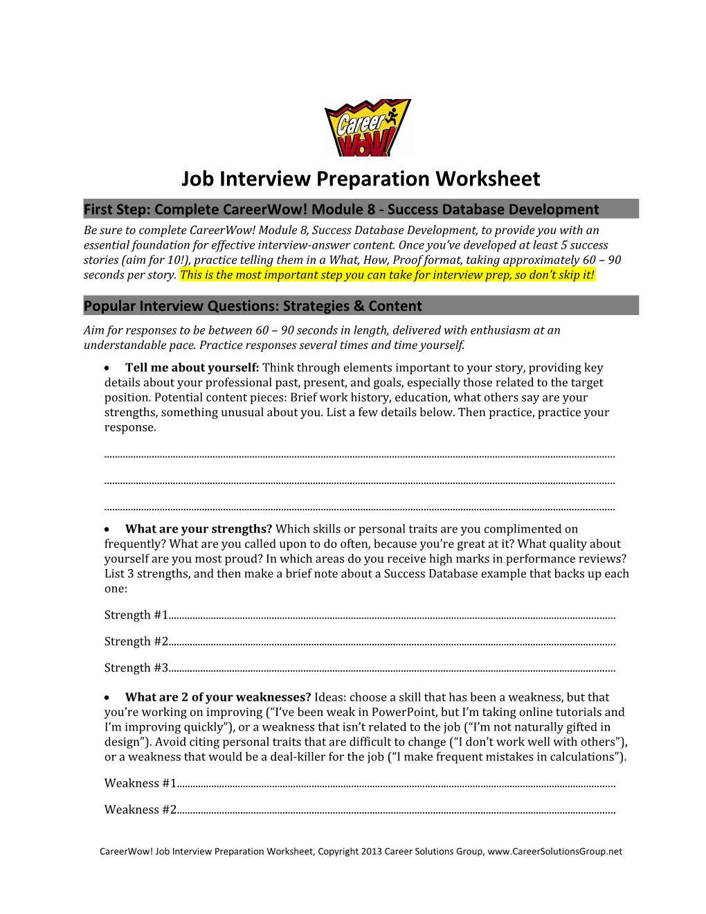 Job Interview Preparation Worksheet