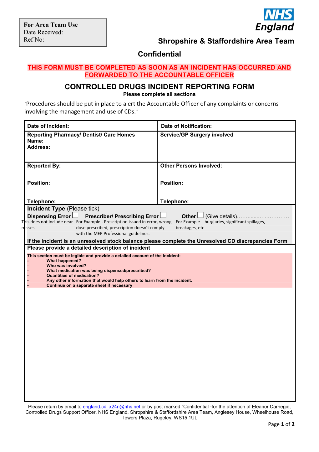 Controlled Drugs Incident Reporting Form May 11