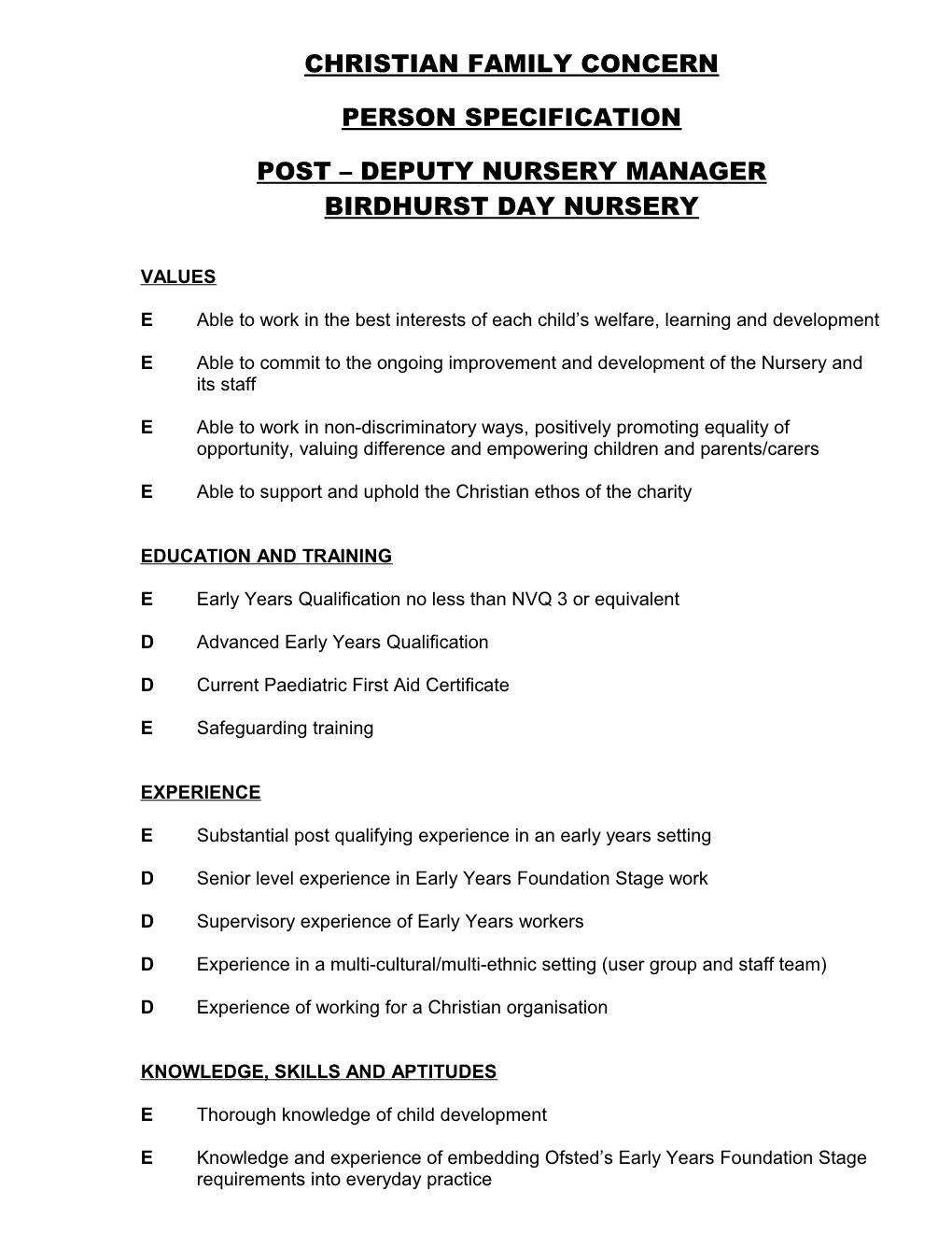 Ps Deputy Nursery Manager