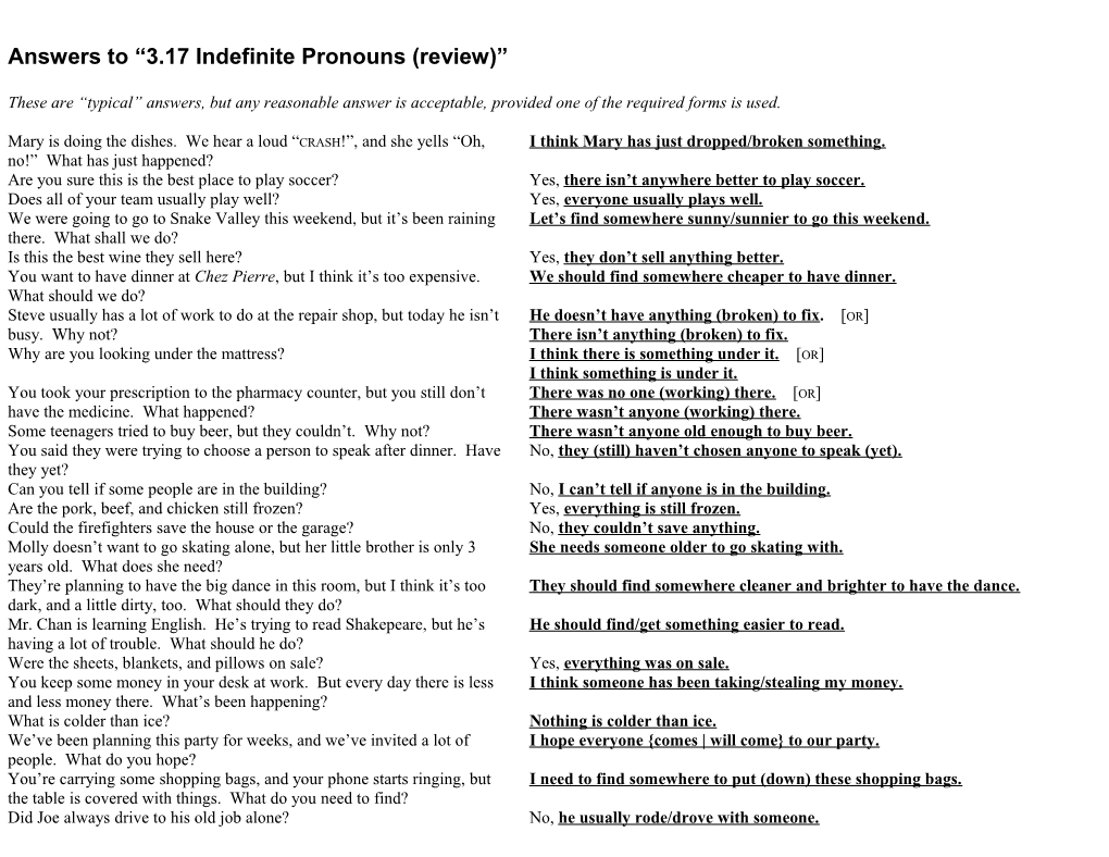 Answers to 3.17 Indefinite Pronouns (Review)