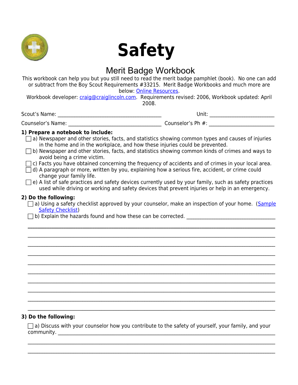 Safety P. 1 Merit Badge Workbook Scout's Name: ______