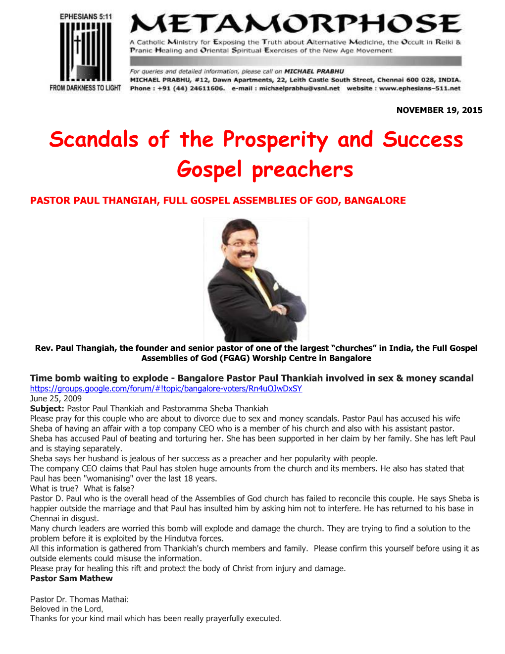 Scandals of the Prosperity and Success Gospel Preachers