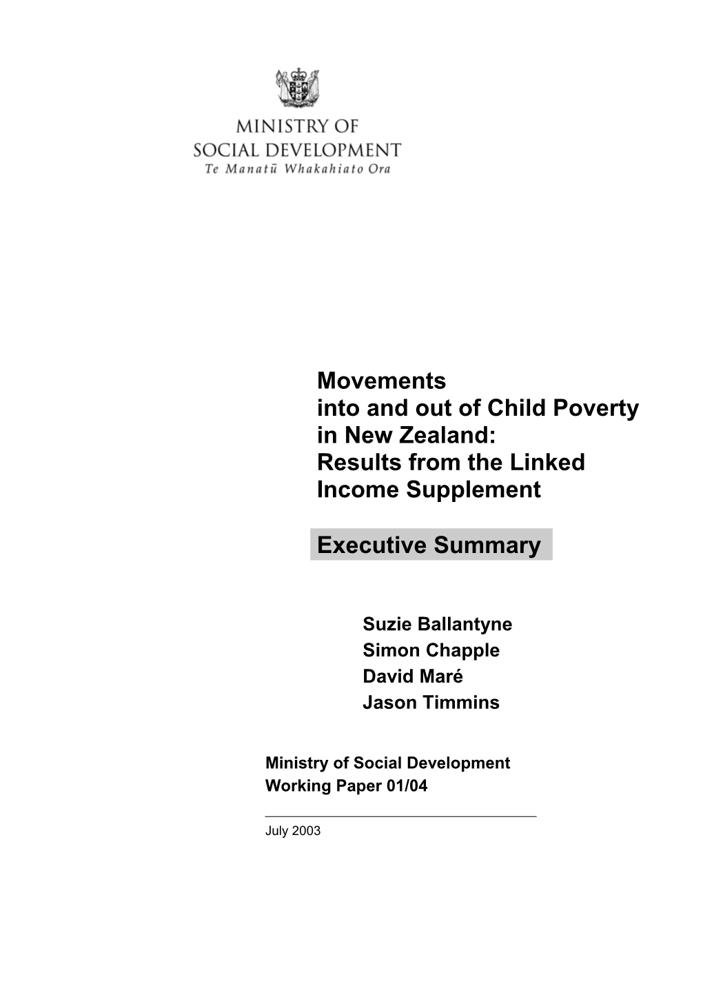 Movements Into and out of Child Poverty in New Zealand