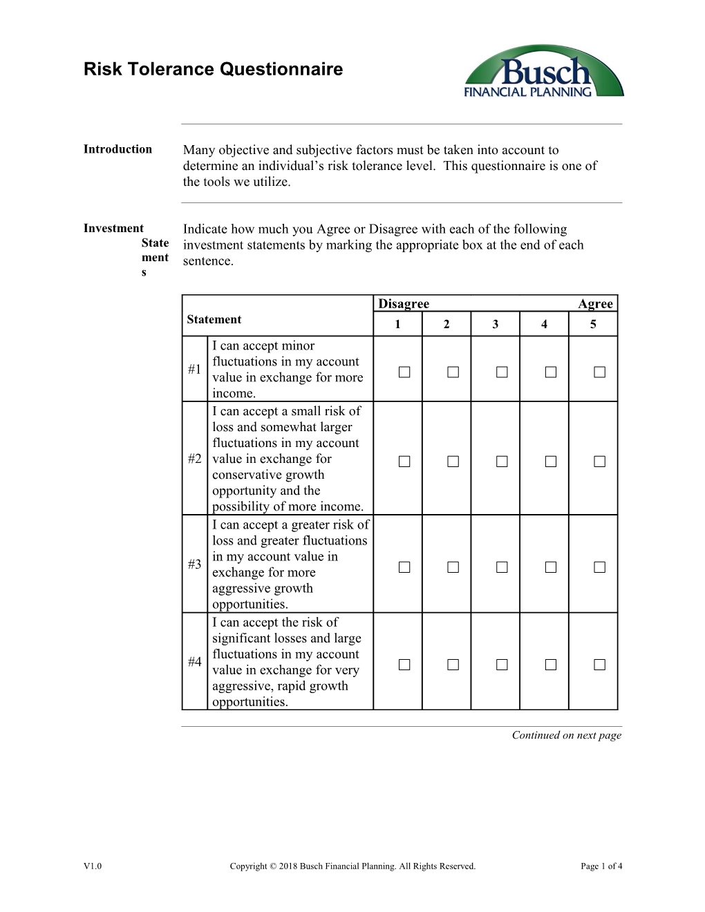 Risk Tolerance Questionnaire