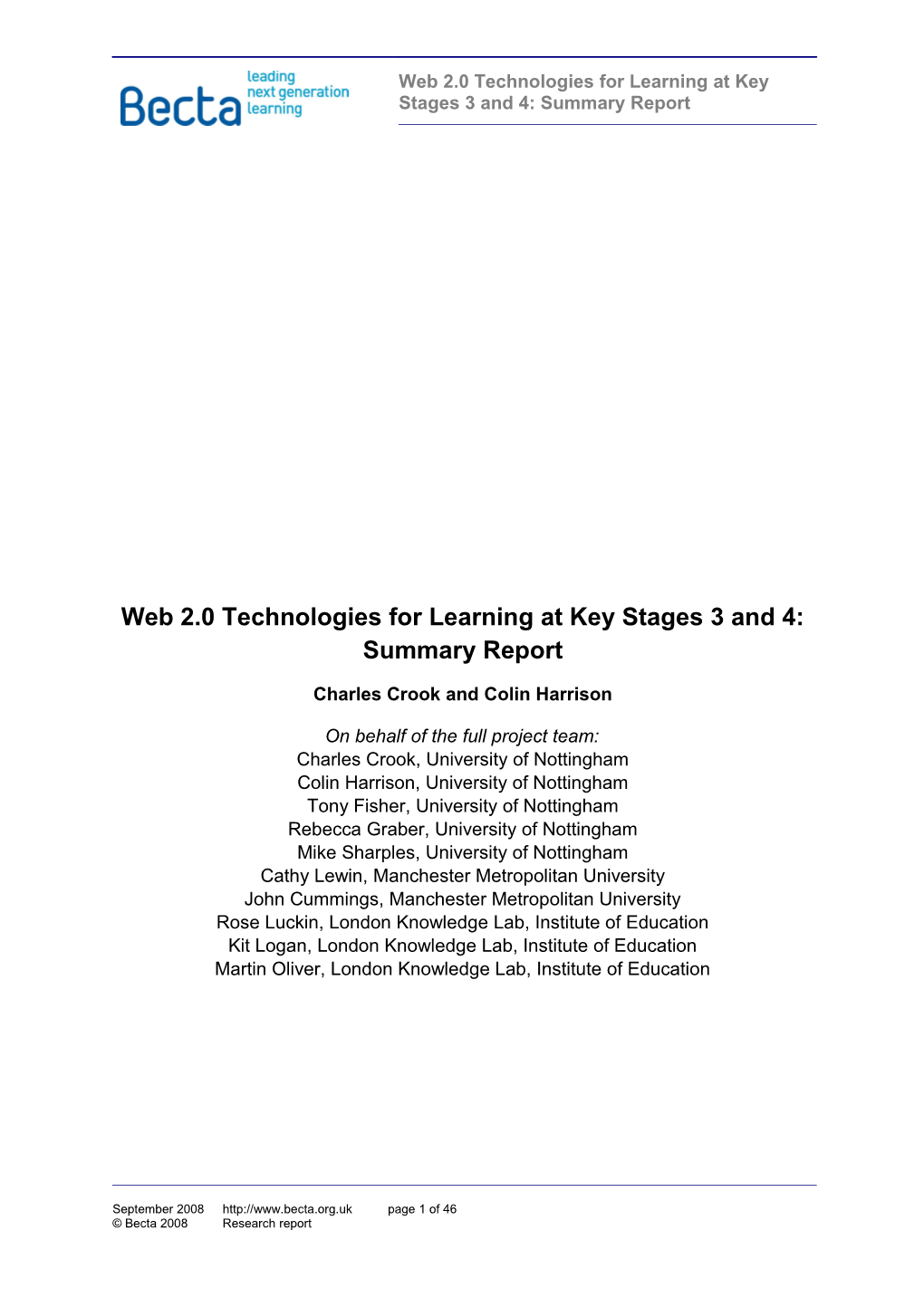 Web 2.0 Technologies for Learning at Key Stages 3 and 4