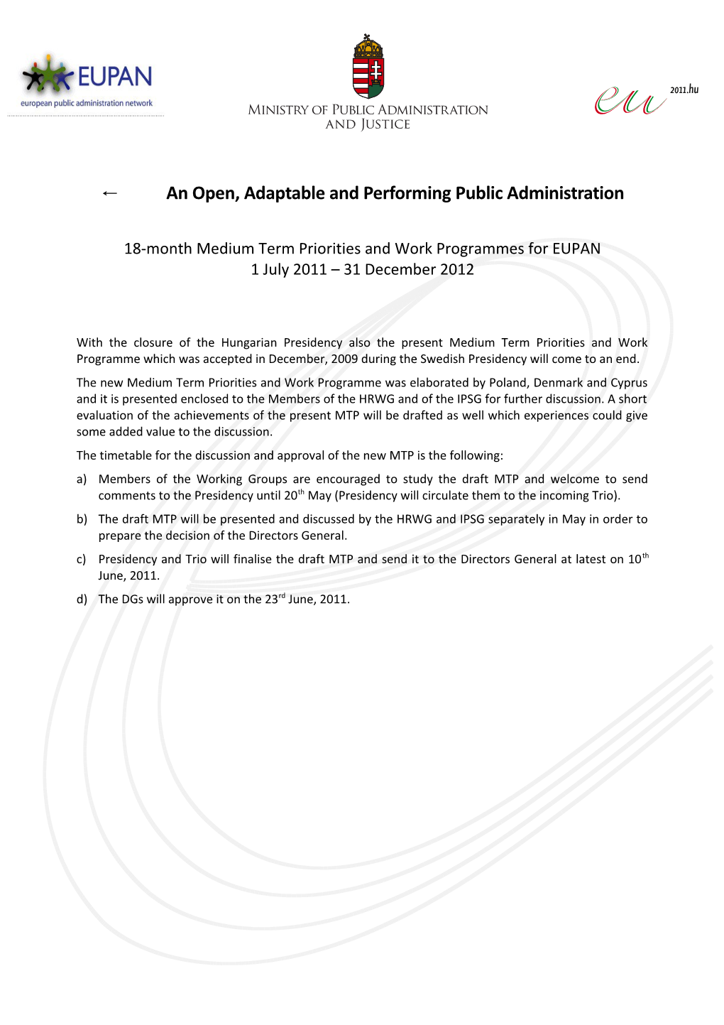 An Open, Adaptable and Performing Public Administration
