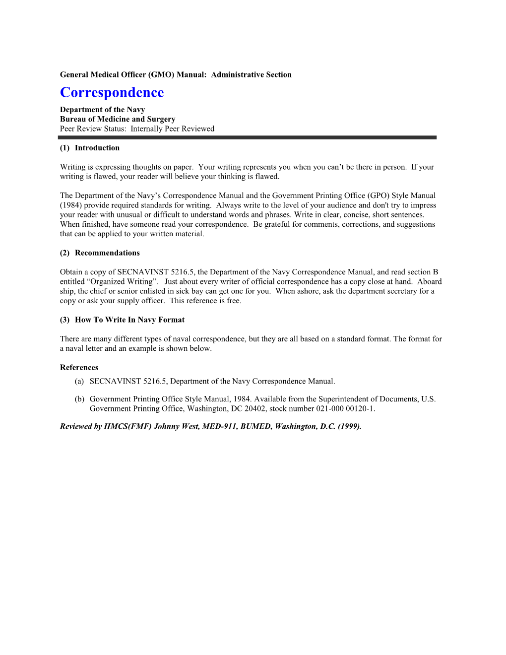 General Medical Officer (GMO) Manual: Correspondence