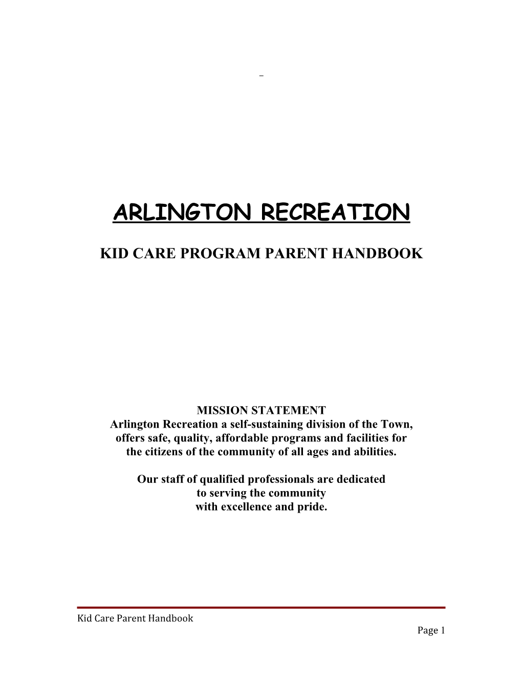 Kid Care Program Parent Handbook