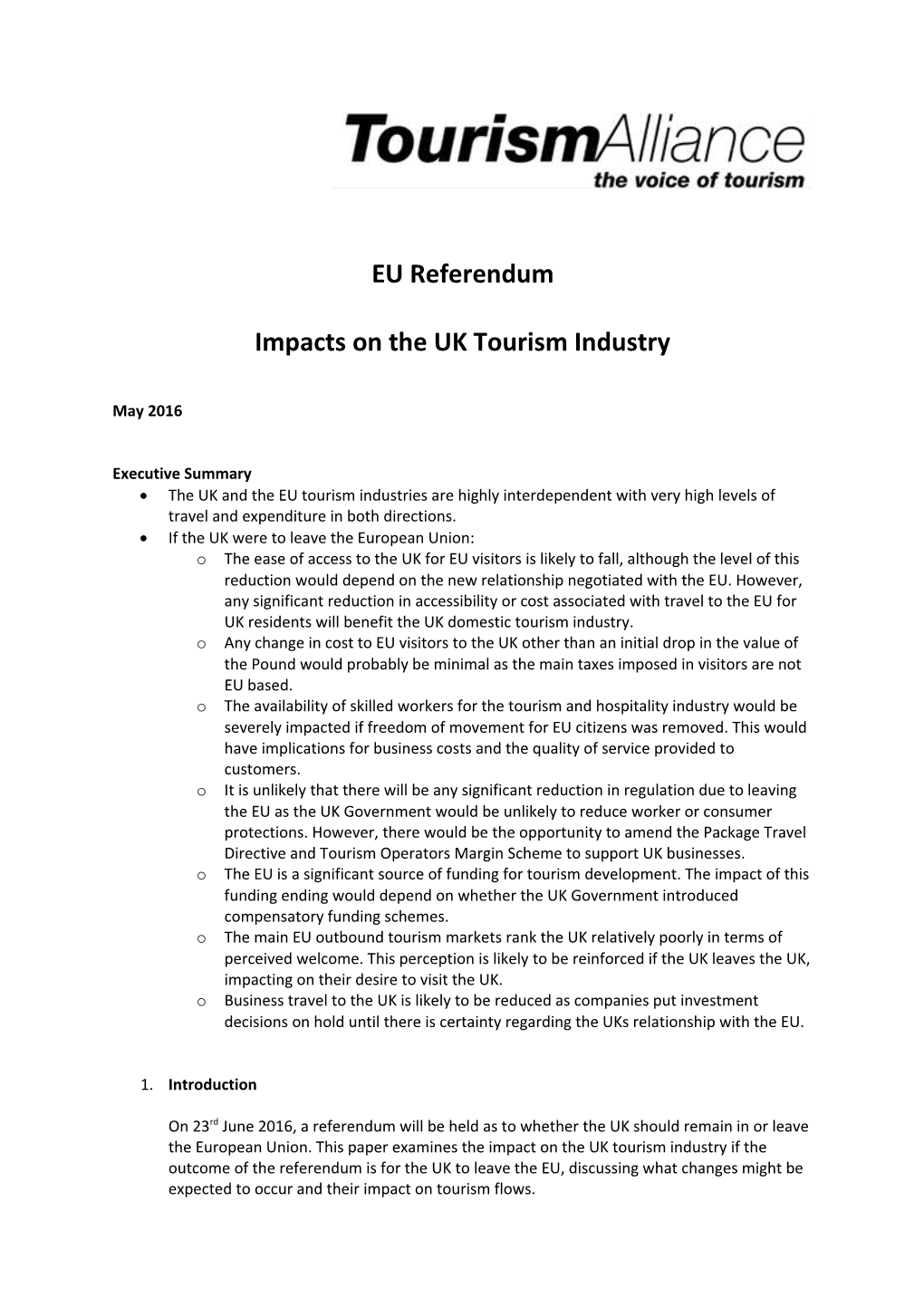 Impacts on the UK Tourism Industry