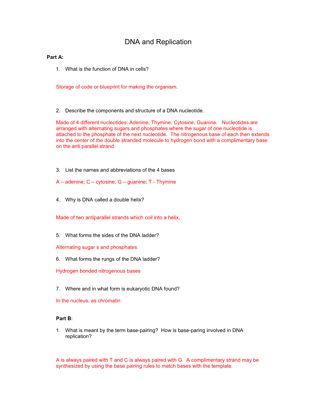 DNA Replication Worksheet