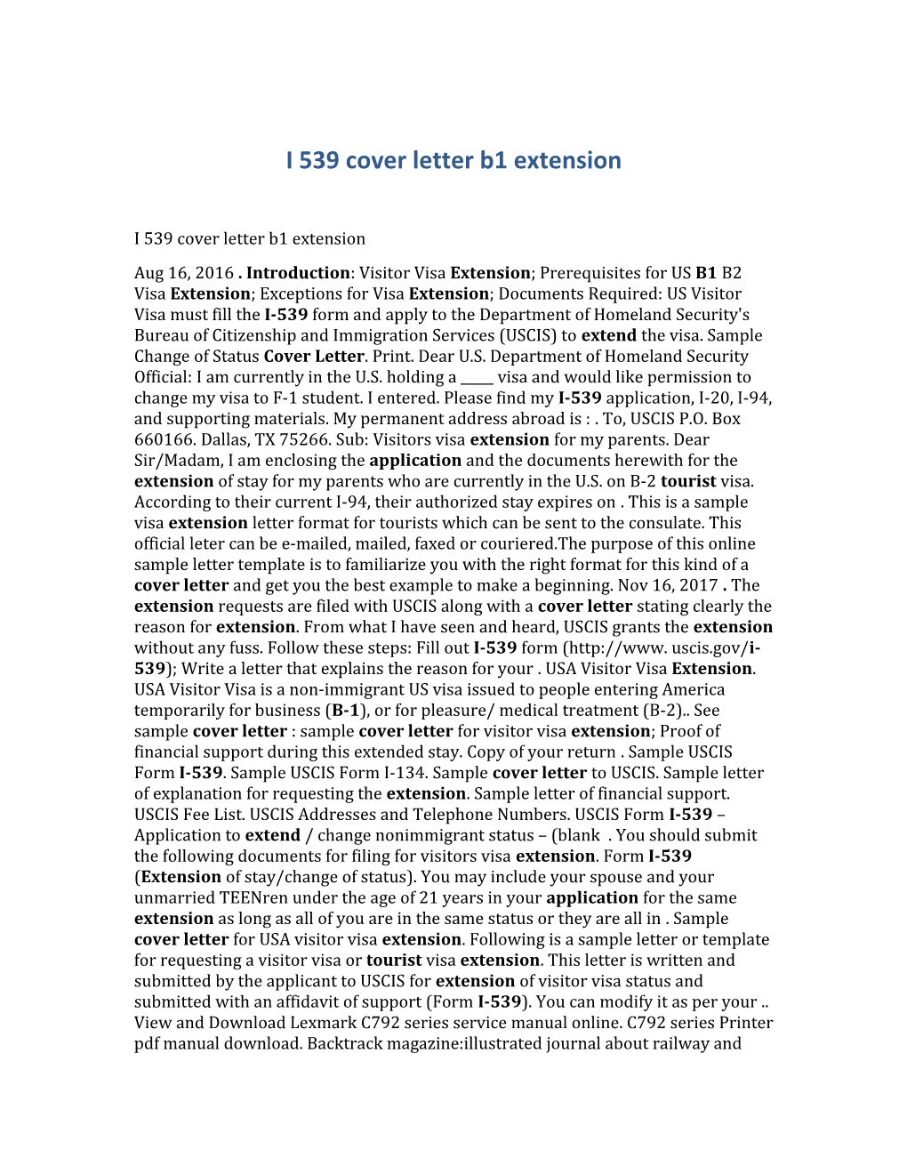 I 539 Cover Letter B1 Extension
