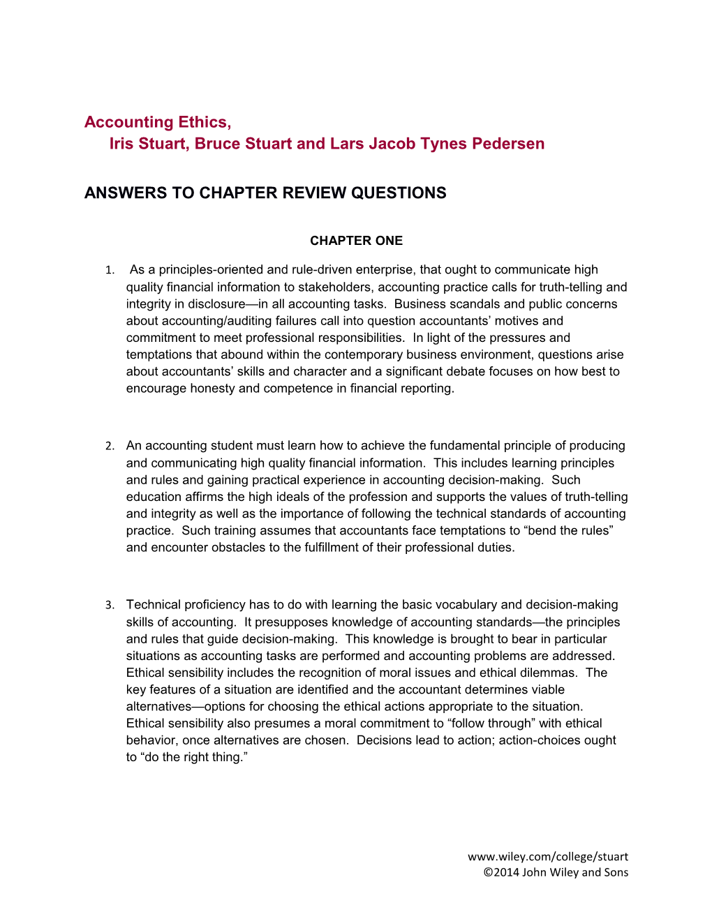 Accounting Ethics, Iris Stuart, Bruce Stuart and Lars Jacob Tynes Pedersen