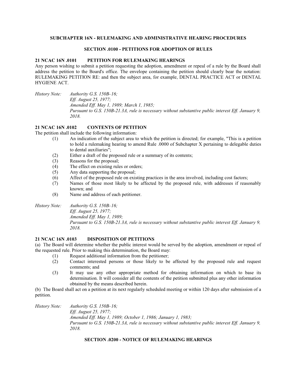 Subchapter 16N Rulemaking and Administrative Hearing Procedures