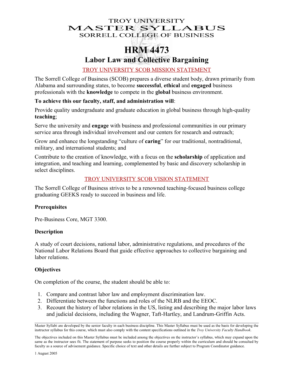 Master Syllabus: HRM 44731