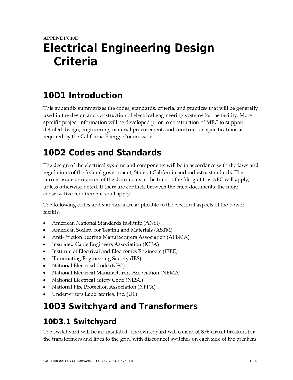 Electrical Engineering Design Criteria