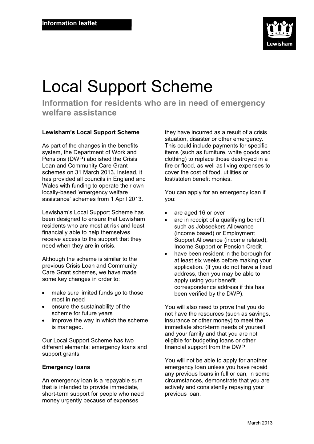 Local Support Scheme Information Factsheet