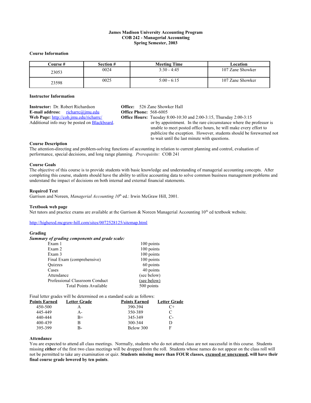 James Madison University Accounting Program