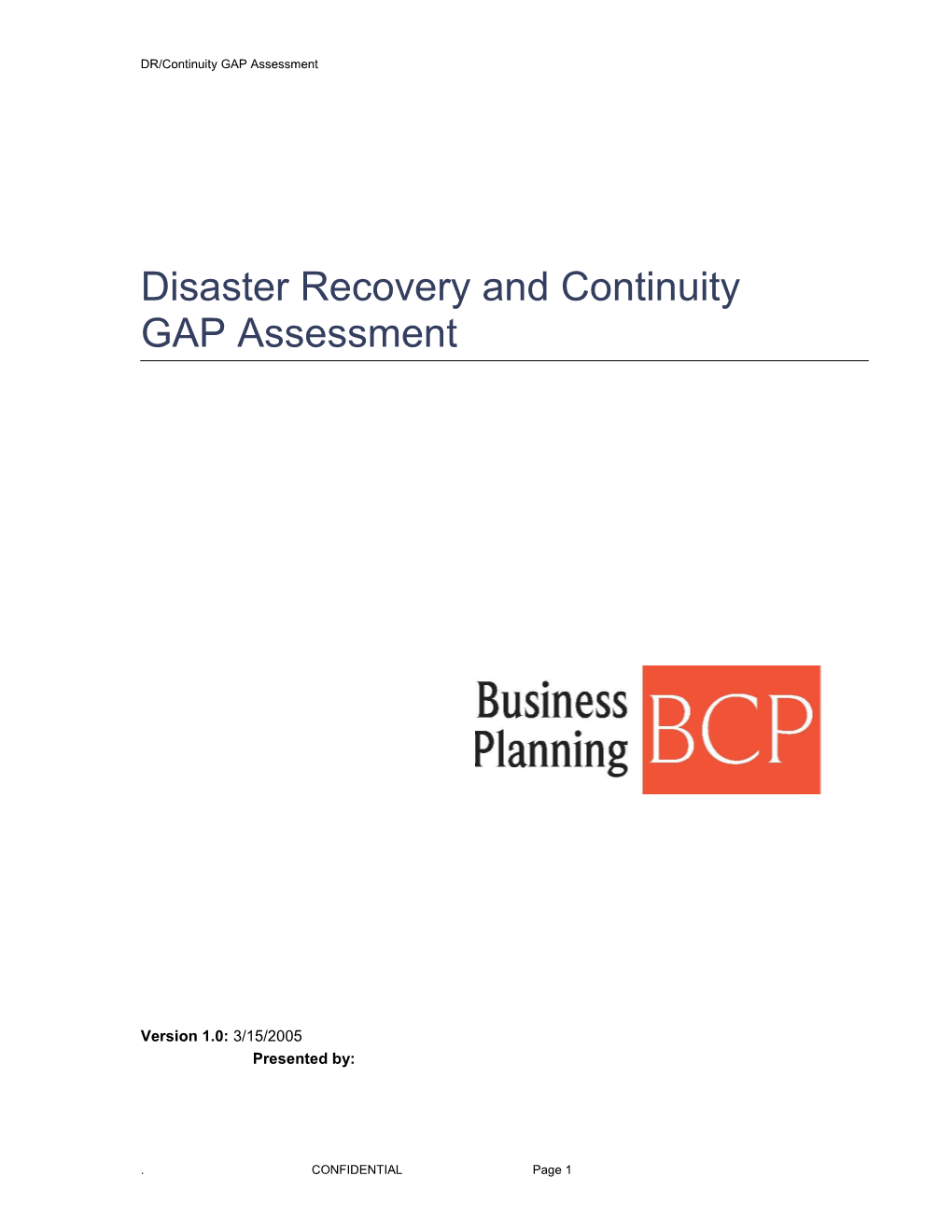 DR/Continuity GAP Assessment