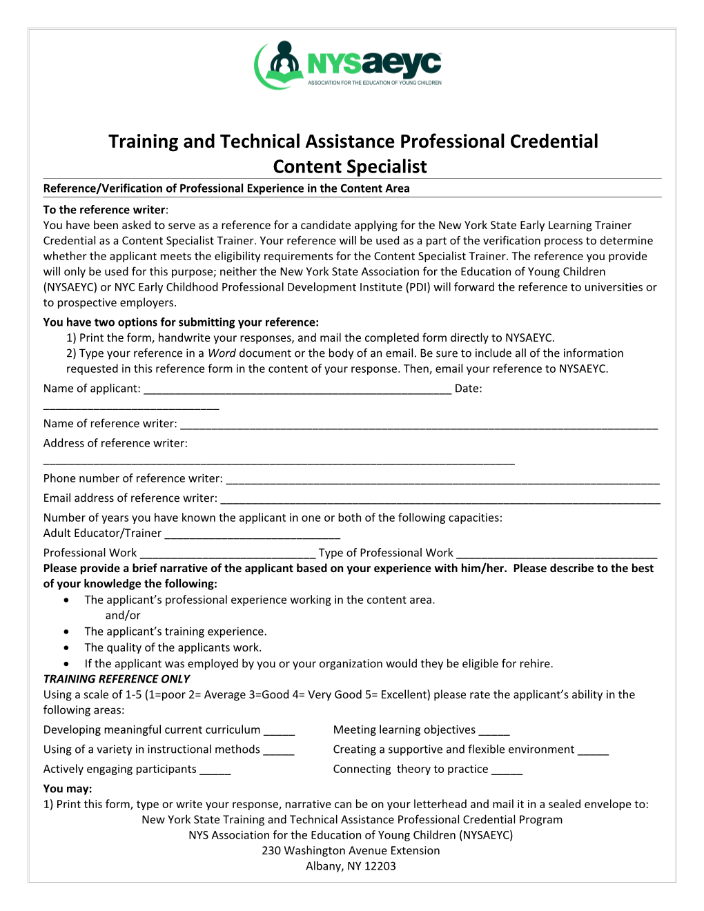 Training and Technical Assistance Professional Credential