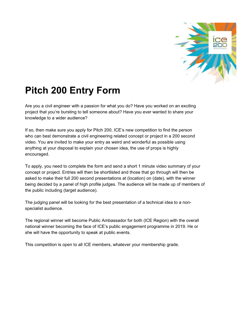 Pitch 200 Entry Form