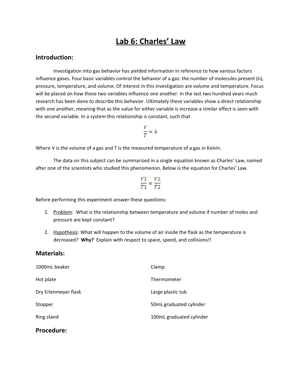 Lab 6: Charles Law