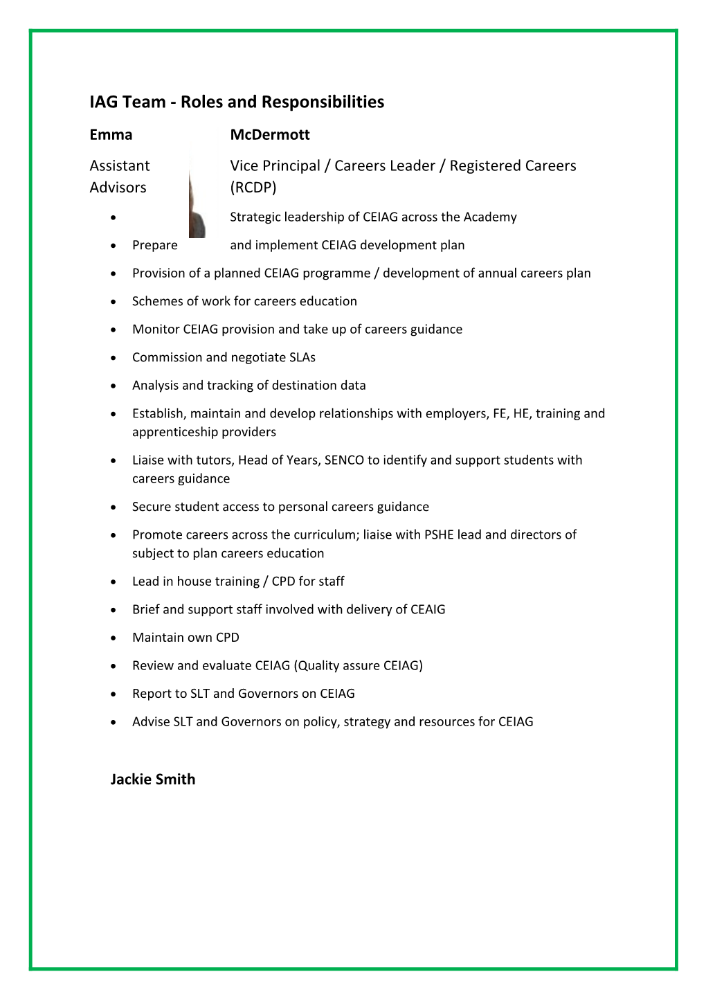 IAG Team - Roles and Responsibilities