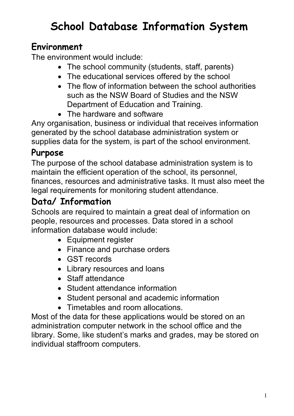 School Database Information System