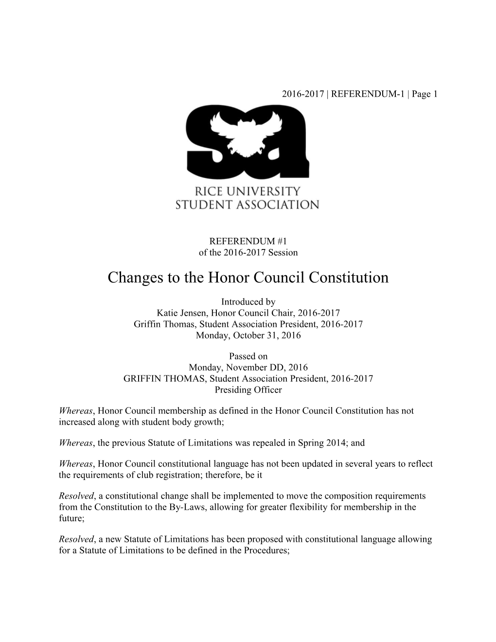 Changes to the Honor Council Constitution