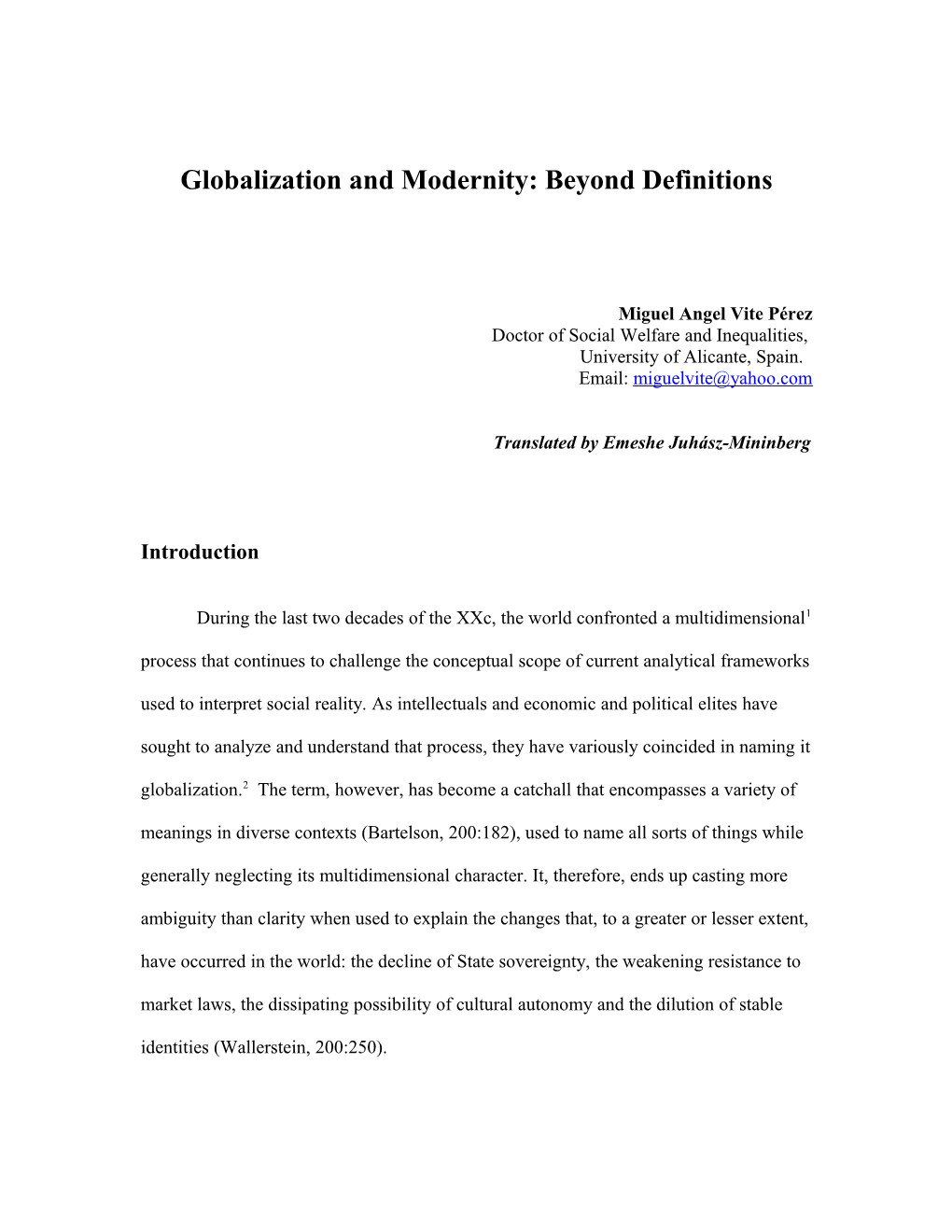 Globalization and Modernity: Beyond Definitions