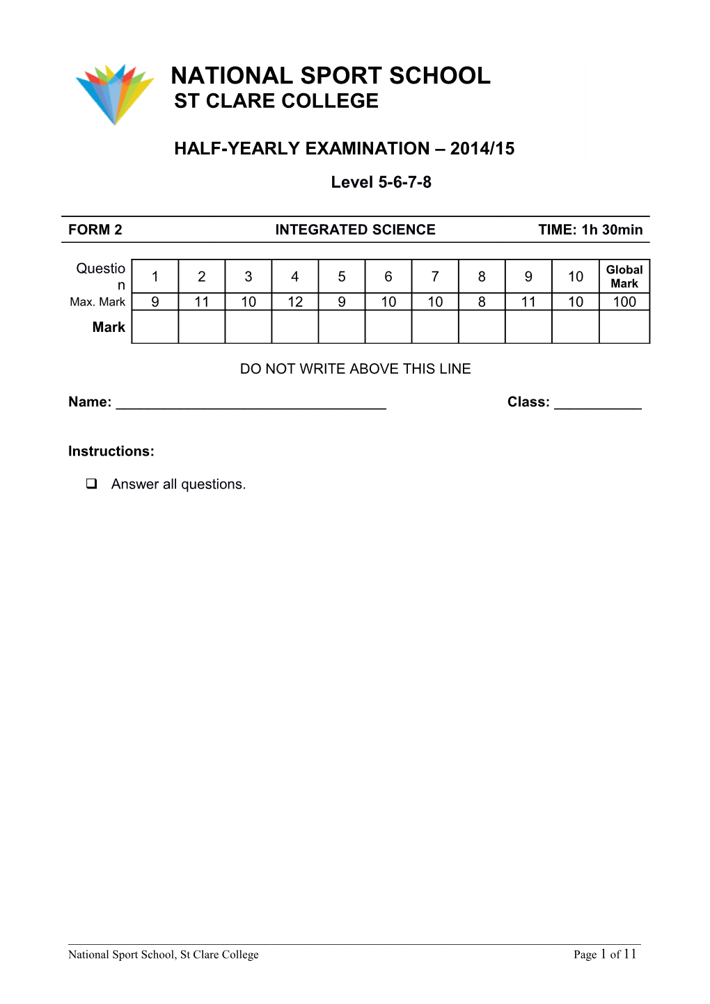 NSS - HY Exam Paper Template ENG