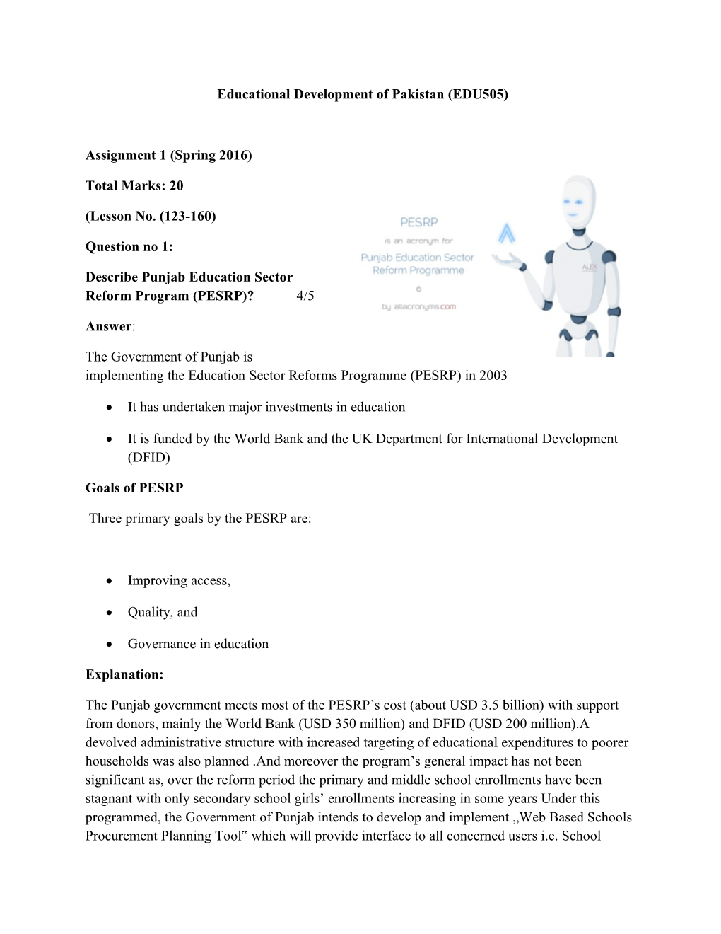 Educational Development of Pakistan (EDU505)