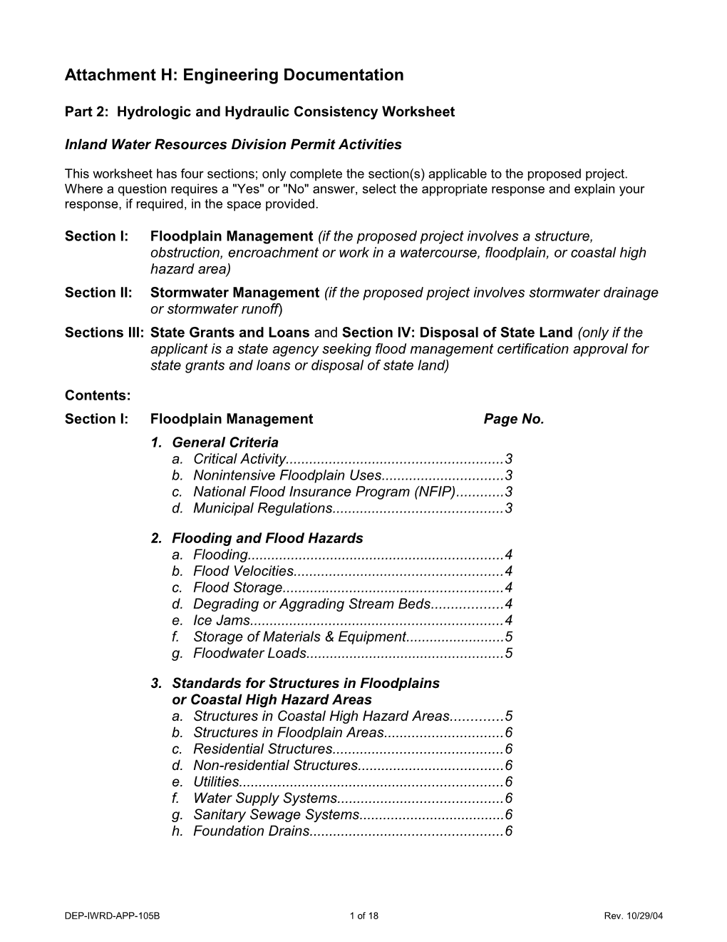 Attachment H: Engineering Documentation Part 2: Hydrologic and Hydraulic Consistency Worksheet