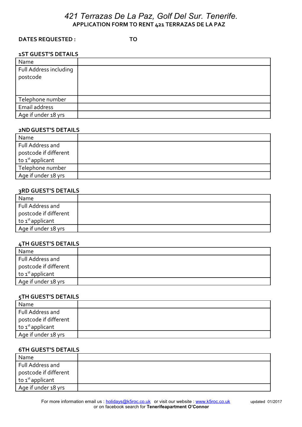 Application Form for Apt 421 Terrazas De La Paz