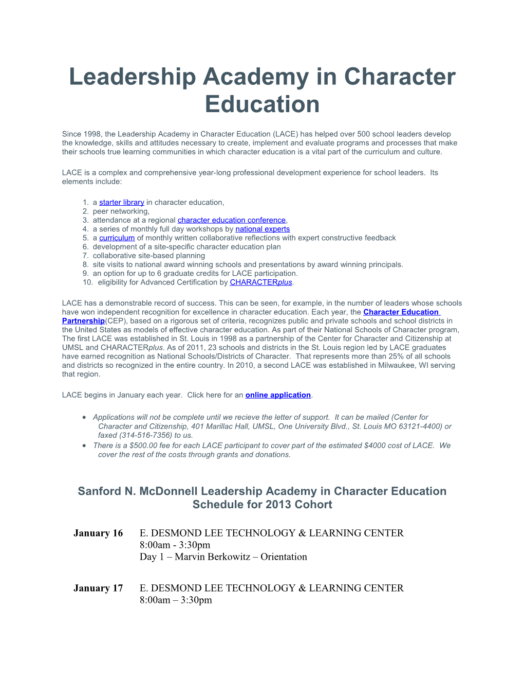 Leadership Academy in Character Education