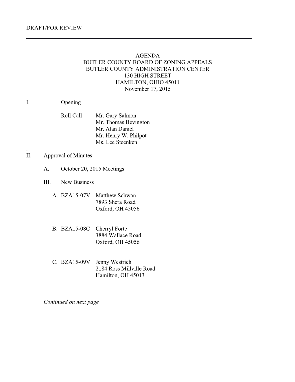 Butler County Board of Zoning Appeals