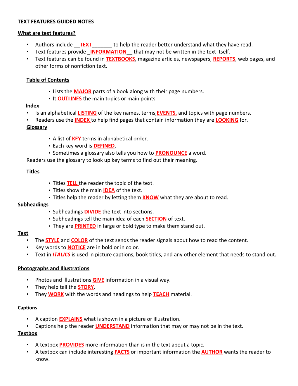 Text Features Guided Notes