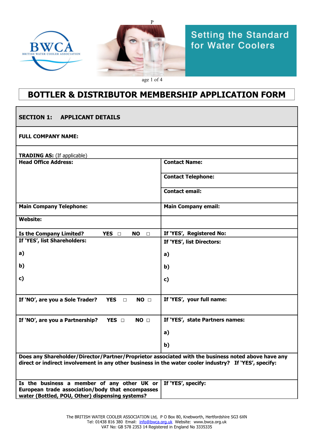 Bottler & Distributor Membership Application Form