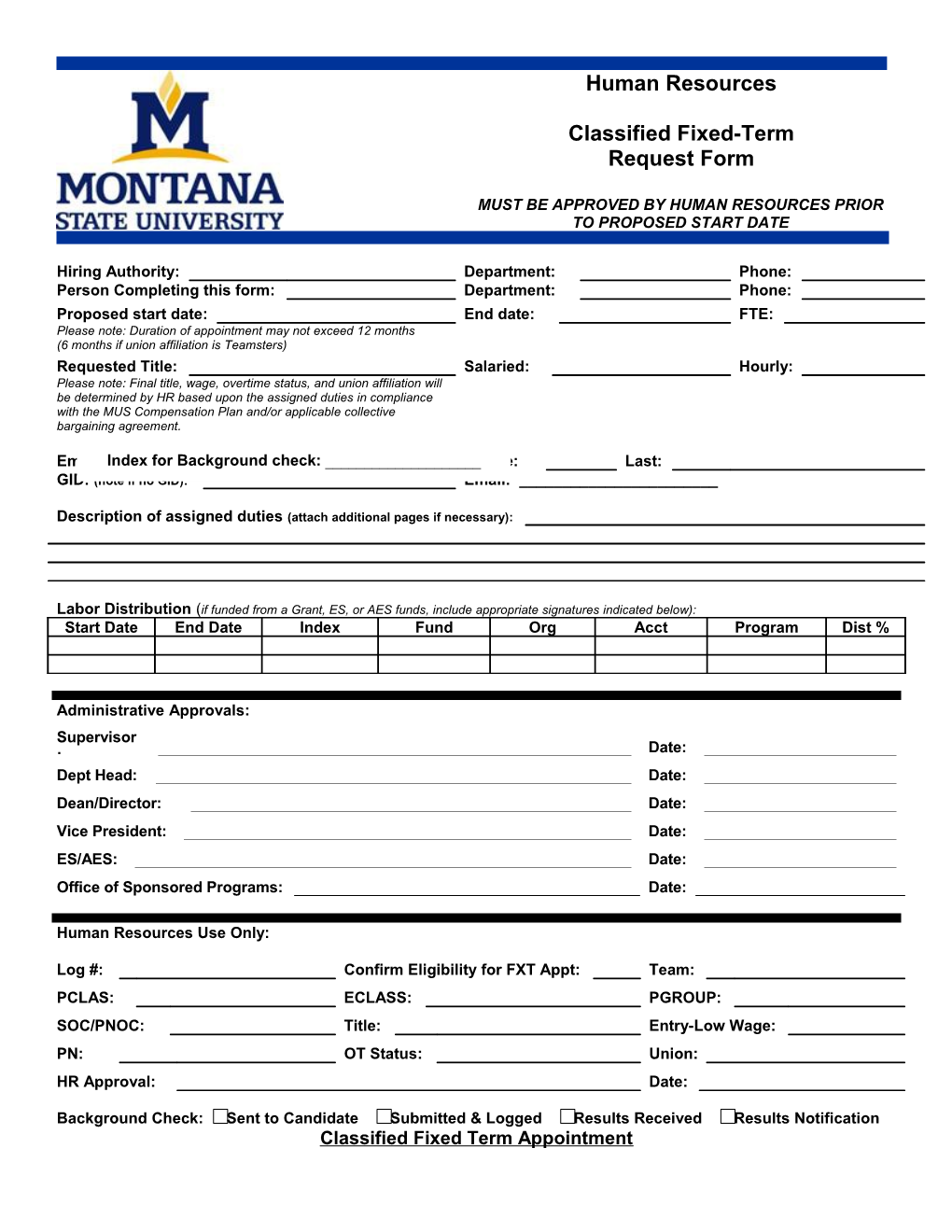 Temporary Hourly Non-Classified Appointment Form