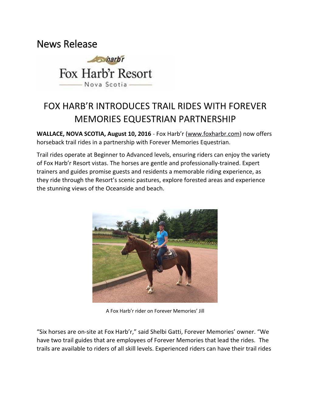 Fox Harb R Introduces Trail Rides with Forever Memories Equestrian Partnership