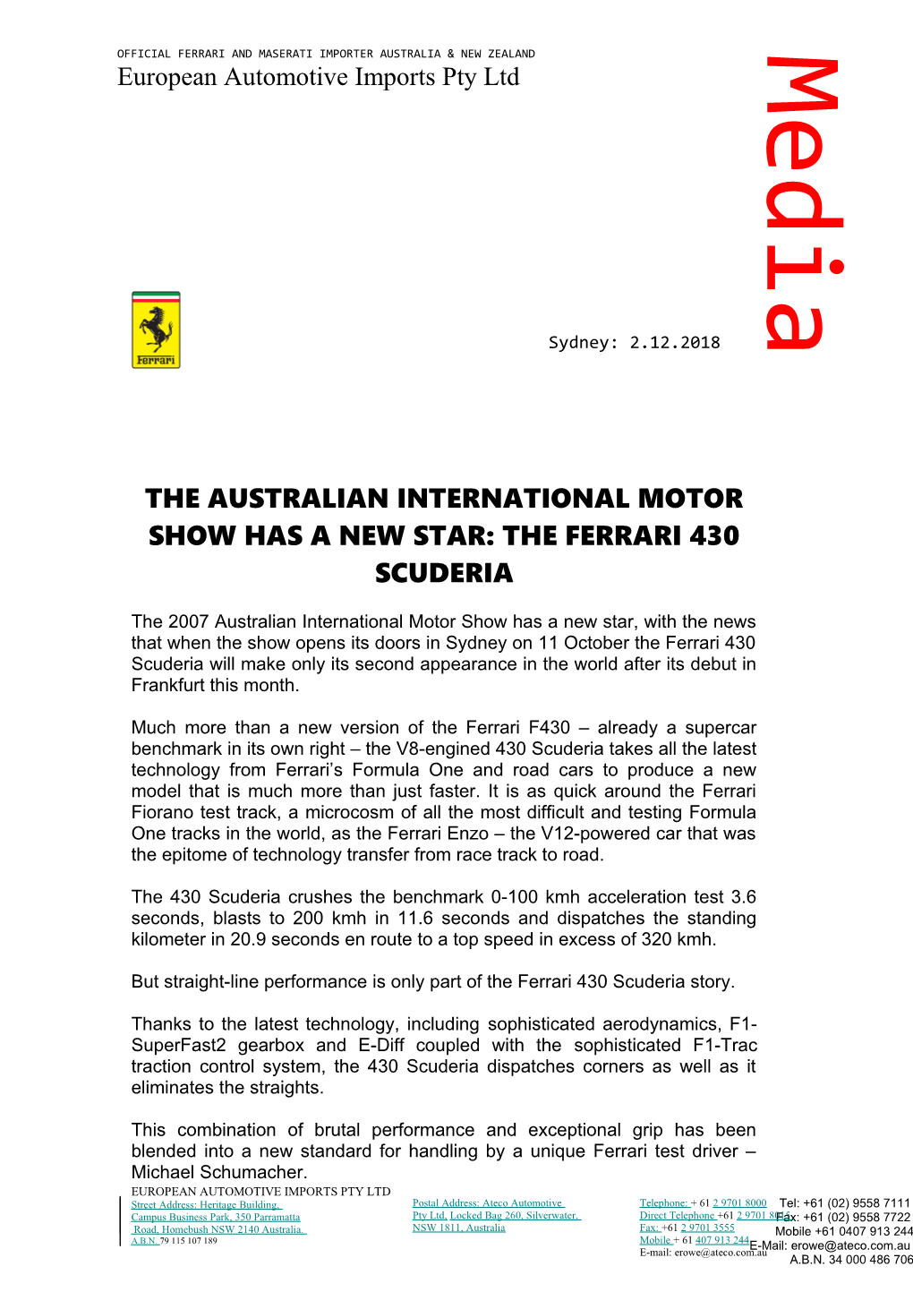 The Australian International Motor Show Has a New Star: the Ferrari 430 Scuderia