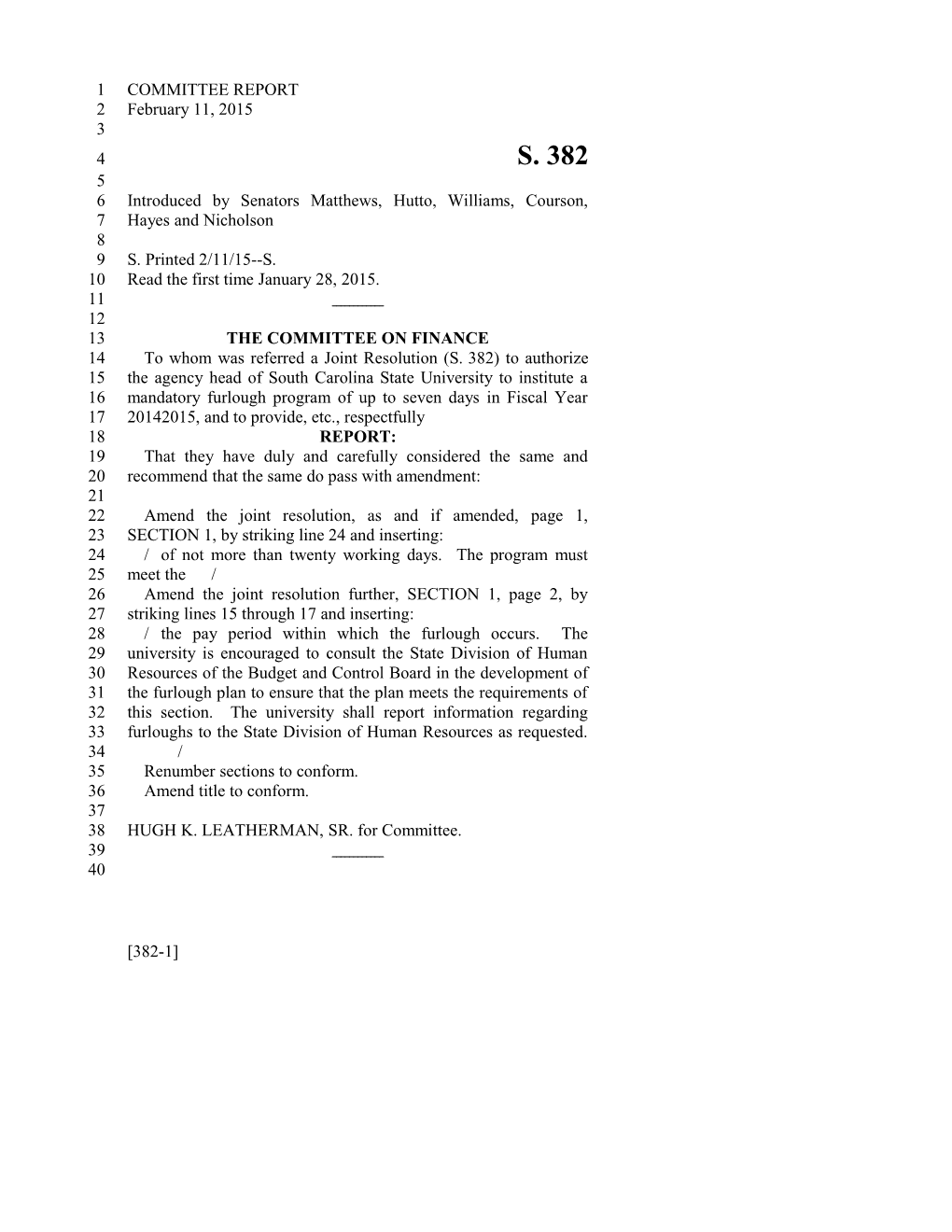 2015-2016 Bill 382 Text of Previous Version (Feb. 11, 2015) - South Carolina Legislature Online