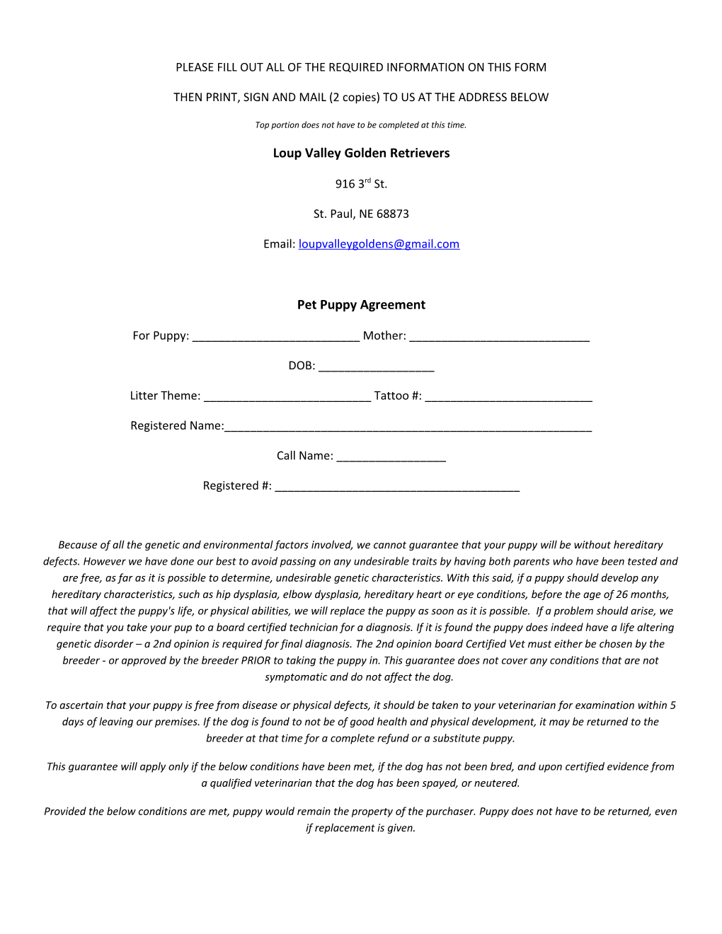 Please Fill out All of the Required Information on This Form