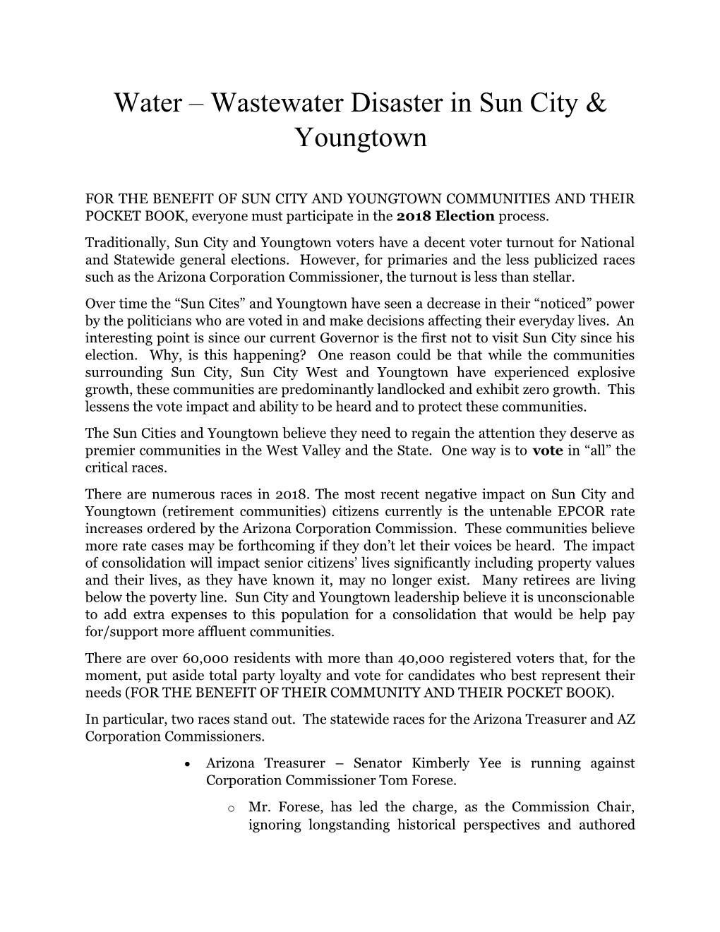 Water Wastewater Disaster in Sun City & Youngtown